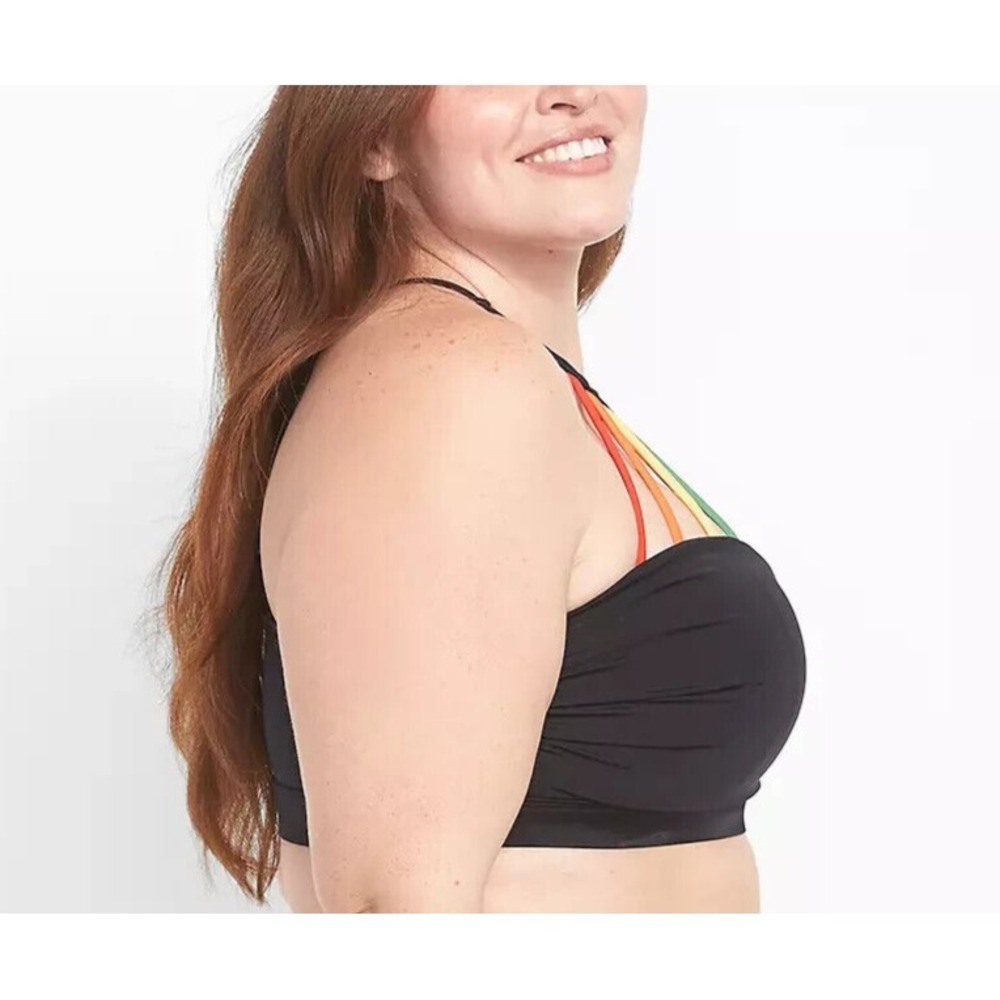 Cacique No Wire High Neck Swim Bikini Top Strappy Rainbow Detail Plus Size 24 - Picture 3 of 11
